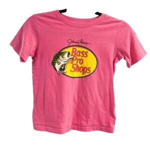 Bass Pro Shops Kids Pink Johnny Morris Graphic T-Shirt Size Medium M Fishing Tee
